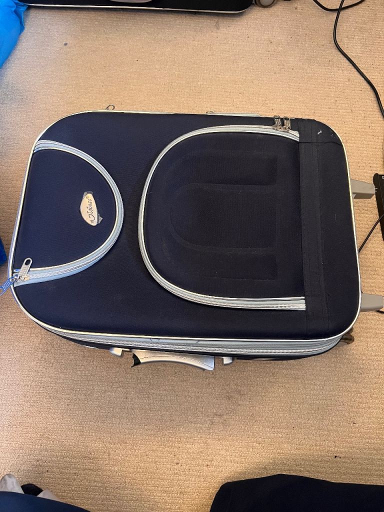 Navy Blue Small Suitcase with Wheels – Good Condition