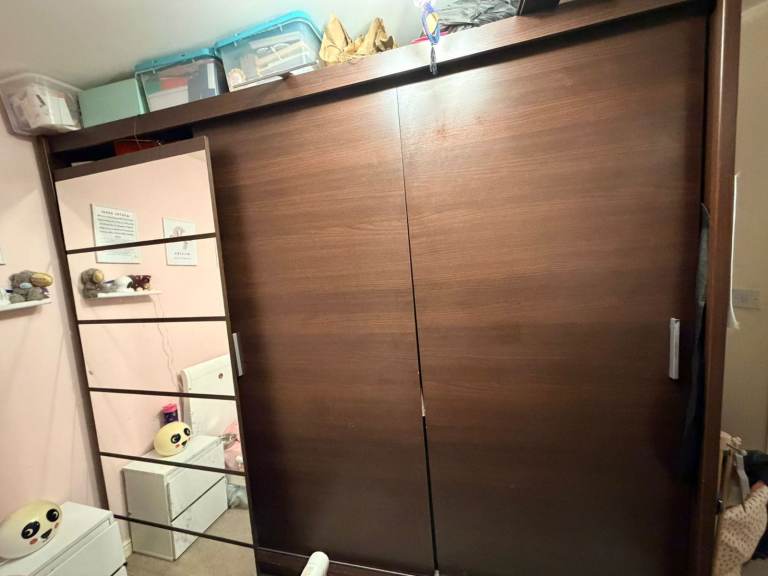 FREE 240 cm Large Wooden Wardrobe with Sliding Doors and Mirror