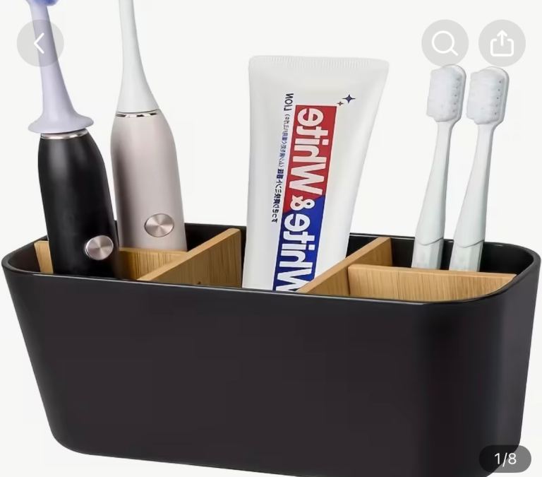 New Black Toothbrush Holder with Bamboo Dividers