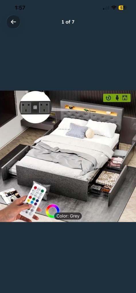 Brand New Luxury Storage Bed with LED Lights & USB Charging – Must Sell