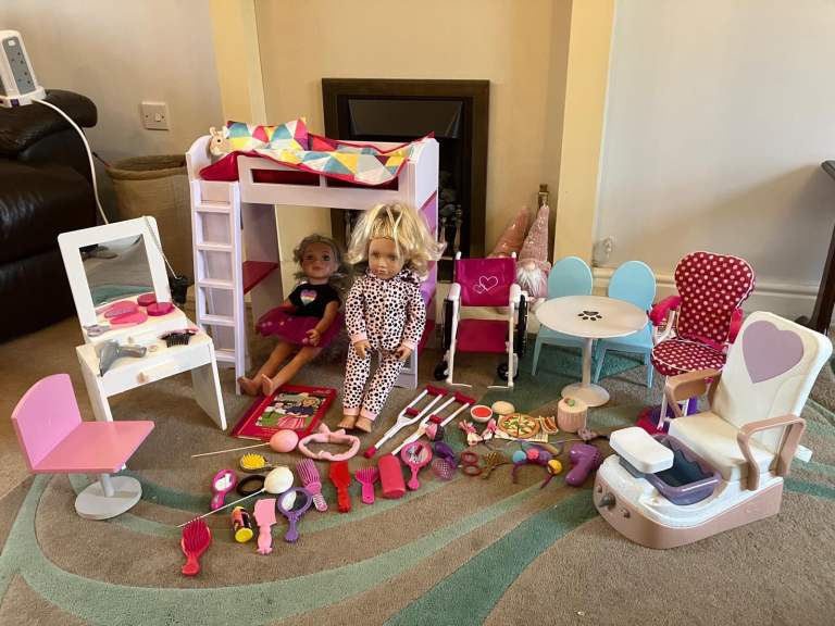 Our Generation dolls, furniture, numerous accessaries.