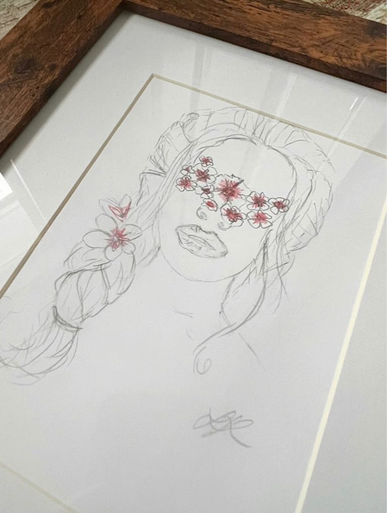Framed Original Art Pencil Sketch Female Artwork Wall Hanging 