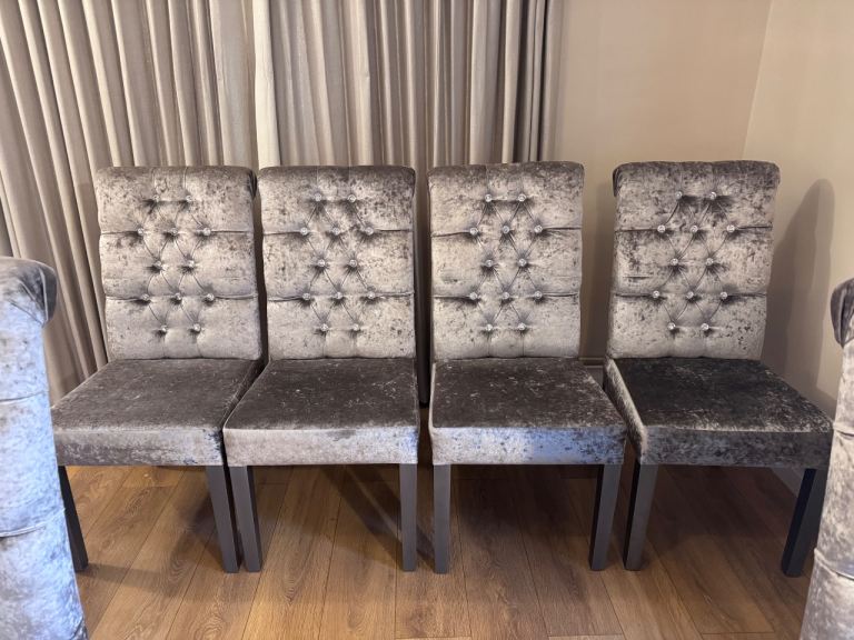 Silver  velvet dining chairs x 6