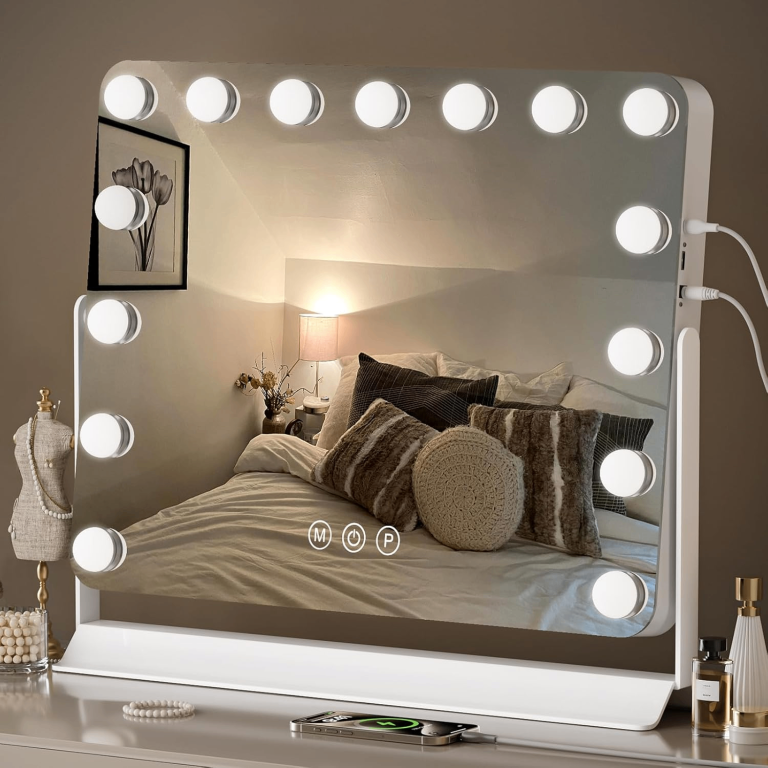 image for Hollywood Vanity Mirror with Lights, 60x53cm 15 Dimmable Bulbs, 360° Rotating
