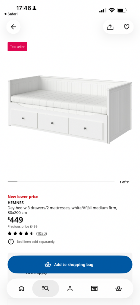 IKEA HEMNES Day Bed with single orthopaedic memory foam mattress 