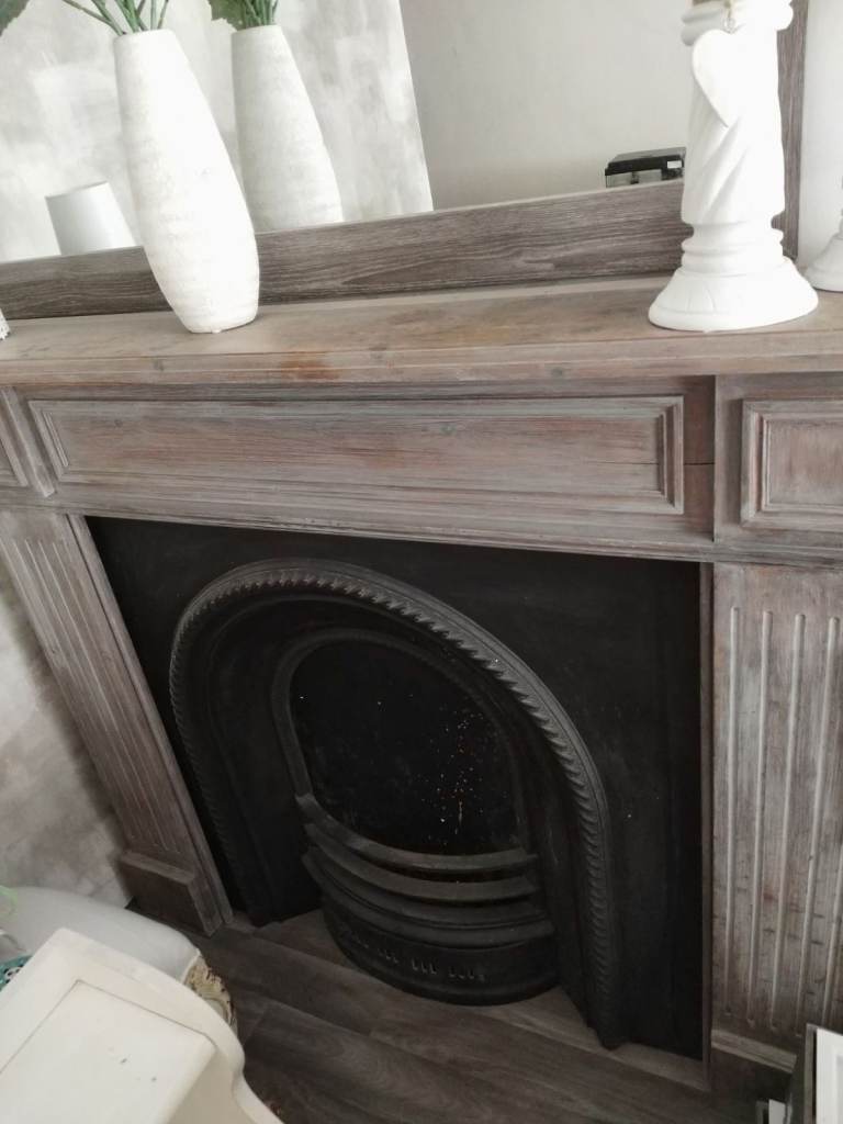 Wooden Fireplace Surround with Black Cast Iron Insert