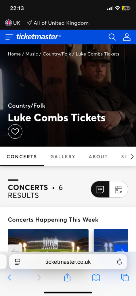Luke combs seated ticket Murrayfield 25 July 