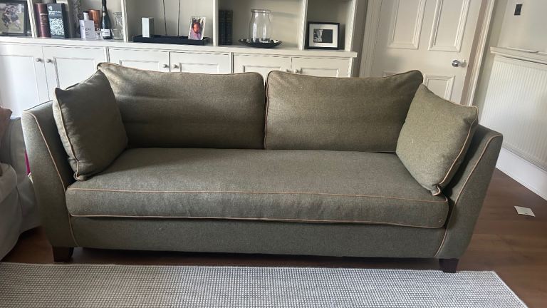 Green Wool Sofa with Feather/Foam Fill - Excellent Condition