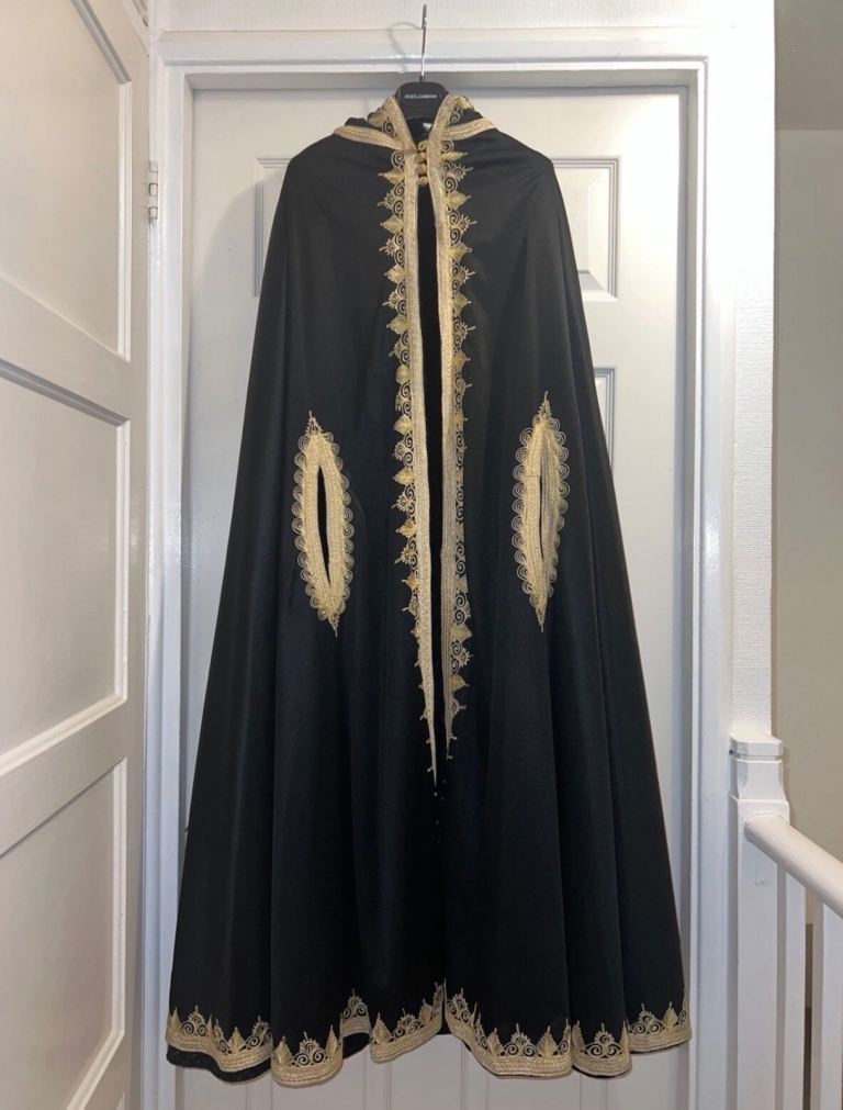1960s Moroccan gold-embroidered cape with tasseled hood