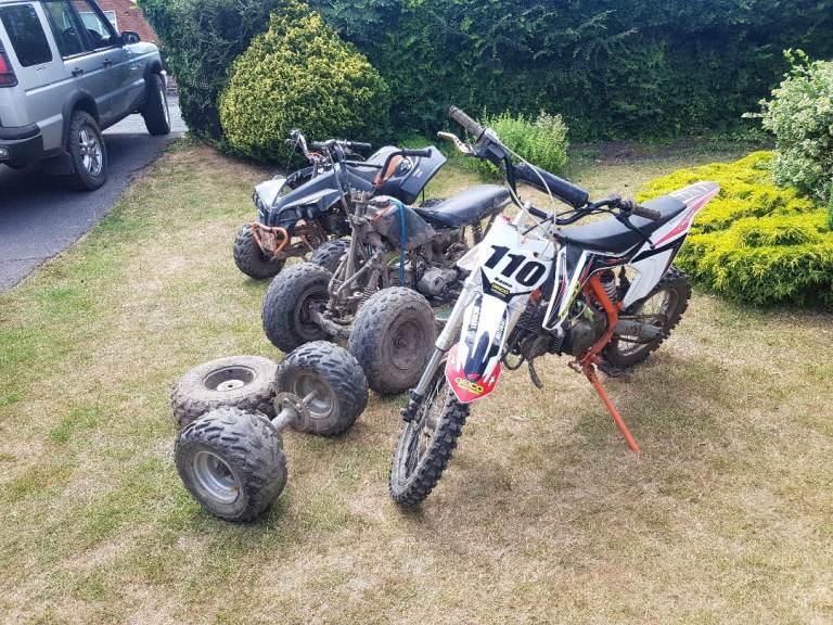 Garage clear out 160cc pitbike x2 large quads boxes of bits with 2 spare engines 110cc and a 140cc