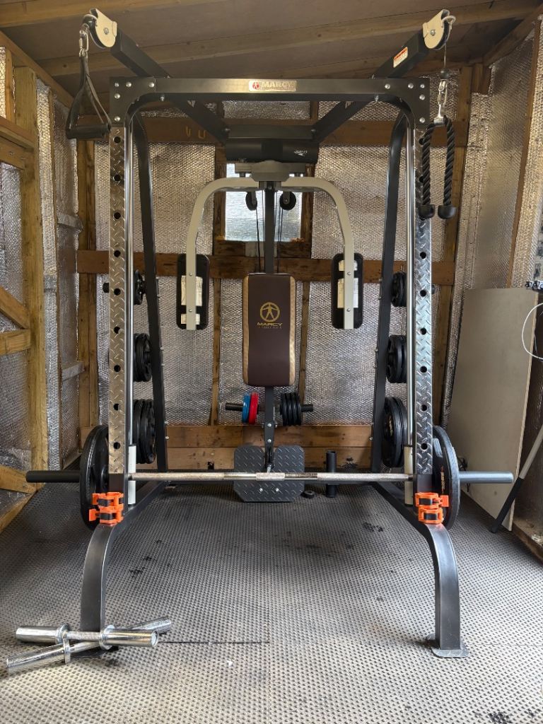 Marcy MD9010G Home Gym – Smith Machine with Weight Bench for Full Body Strength Training