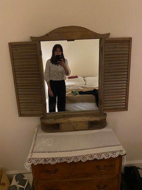 Wooden Shutter Mirror with Drawers – Antique Pine | Provençal Style