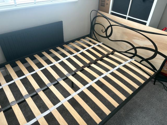 NEXT Black Metal Double Bed Frame with Slats – Good Condition