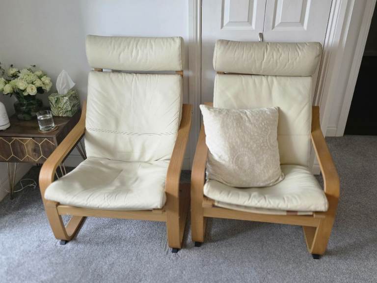 FREE 2 cream leather Ikea Poang chairs 