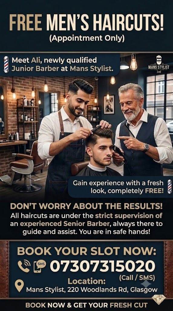 FREE MEN’S HAIRCUTS! (Appointment Only)  