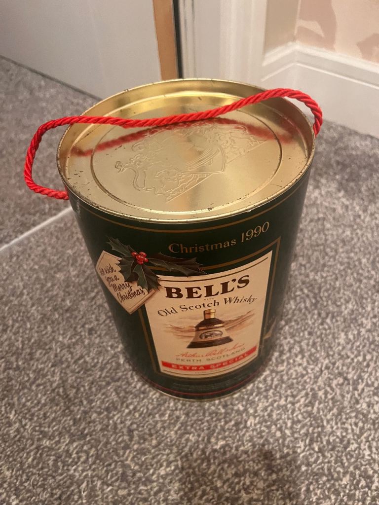 Bell's Old Scotch Whisky Christmas 1990 Decanter with Tin