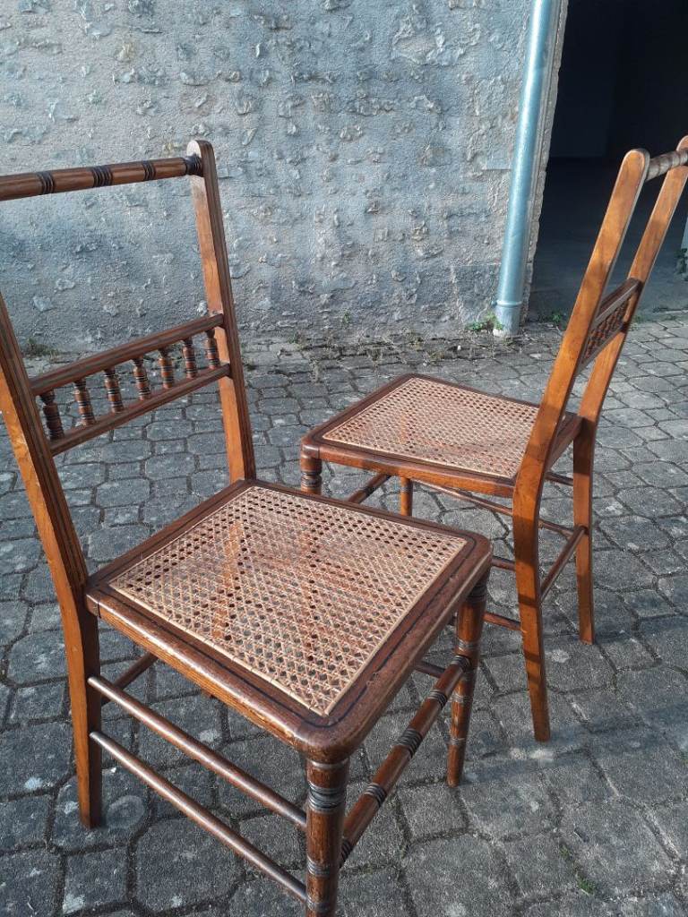 Pair of Vintage Wooden Ladies' Bedroom Chairs with Cane Seats – Good Condition