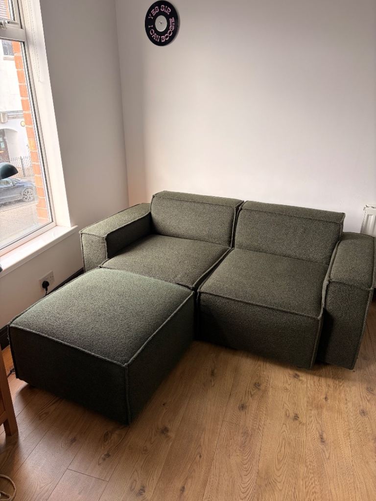 Swyft Model 03 Modular 2-Seater Sofa & Ottoman (Fern Green Bouclé) - FITS IN A CAR