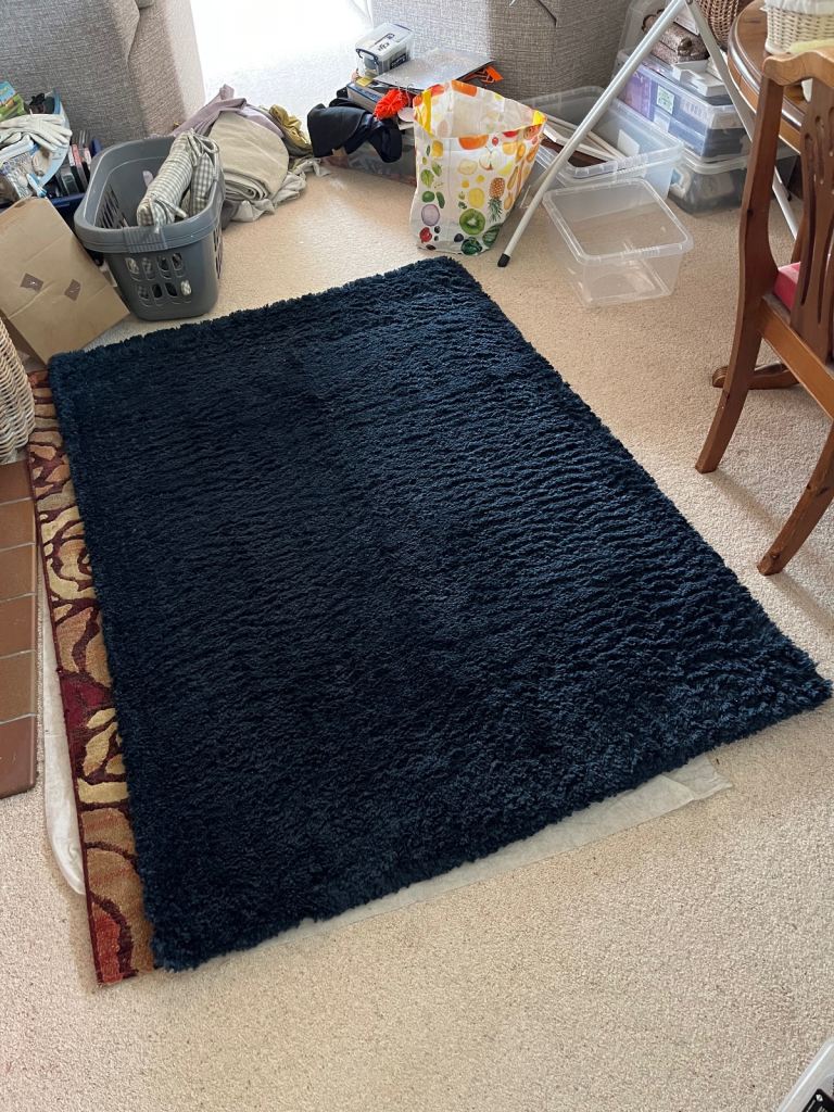 Beautiful dark navy blue deep pile quality rug (as new) 