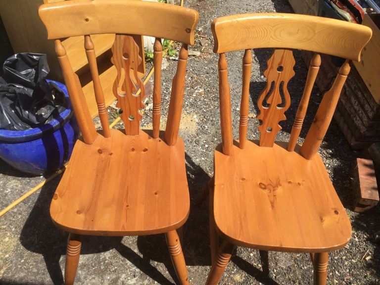 Pair of pine Wooden Dining Chairs – Good Condition