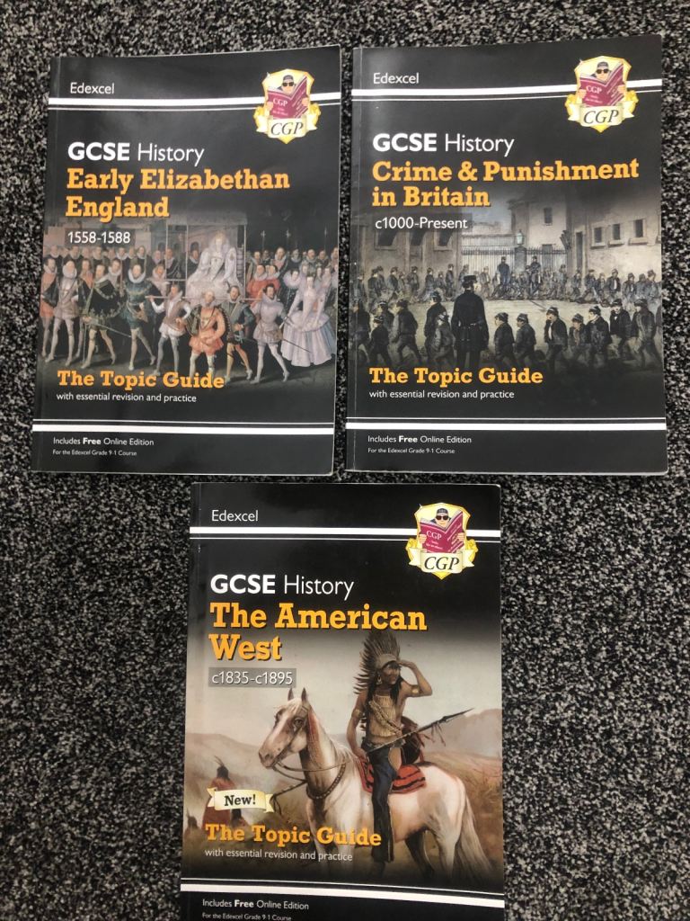 CGP Edexcel GCSE history topic guides x 3 Elizabethan, American West, Crima and Punishment 