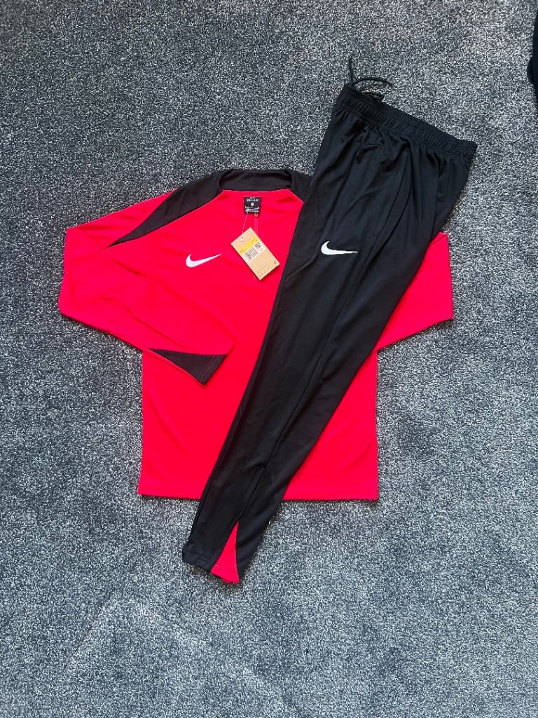 Nike Dri-FIT Football Top & Tracksuit Bottoms - Red/Black, New