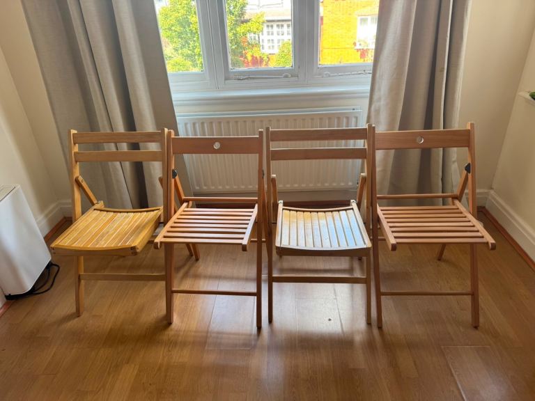 Set of 4 Wooden Folding Chairs – Good Condition