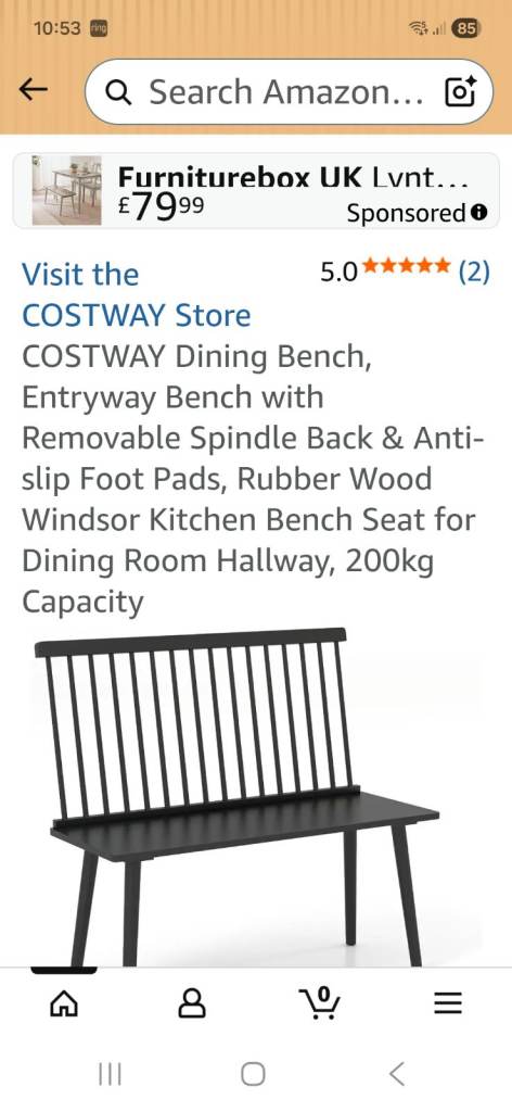 COSTWAY Black Dining Bench with Spindle Back – New