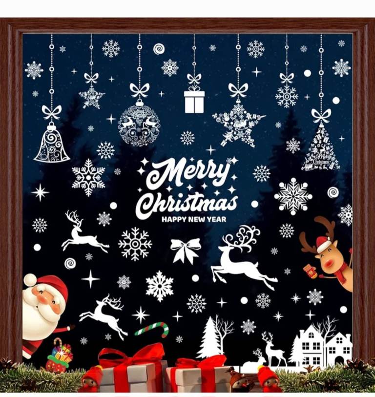 Bnip 197 Pieces Window Stickers Christmas Window Clings