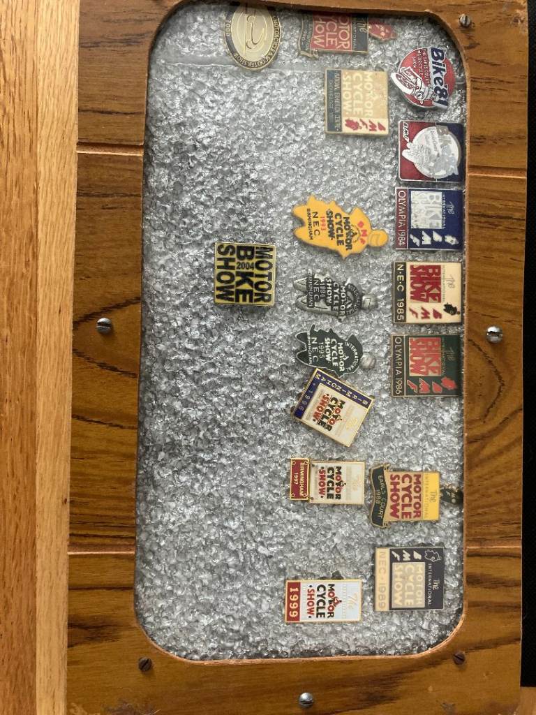 vintage nec bike show badges x17 in woodern case