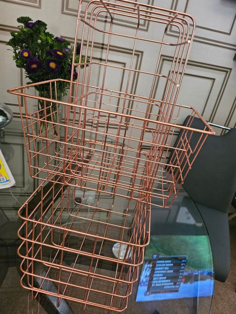 Rose Gold Wire Storage Baskets - Set of 4, Good Condition