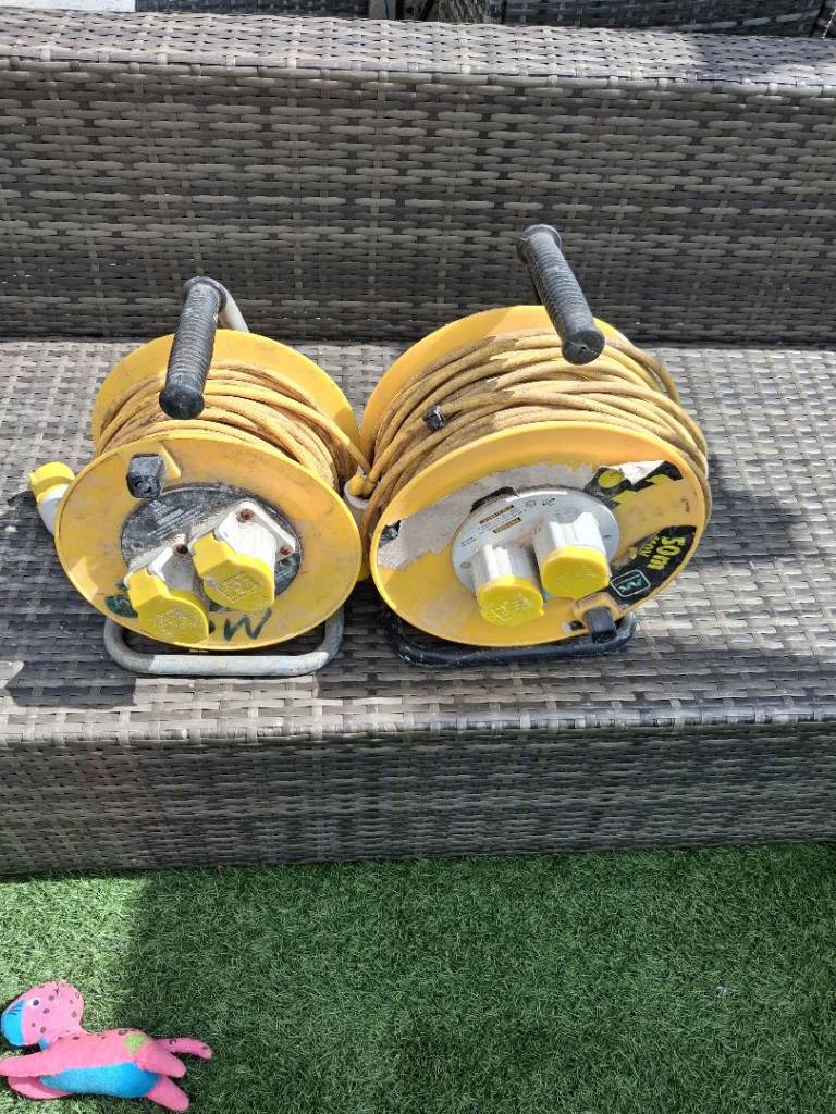 Two Yellow Extension Lead Cable Reels – 110V Site Power