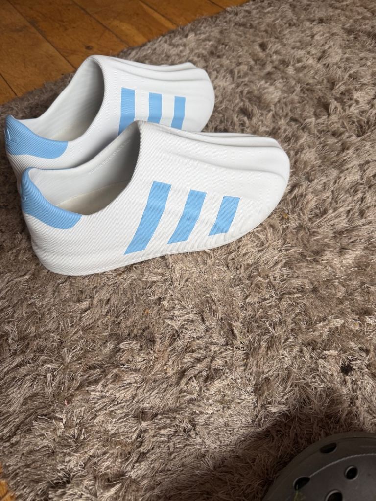 Adidas Adifom Adilette Clogs – White & Blue, As Good As New