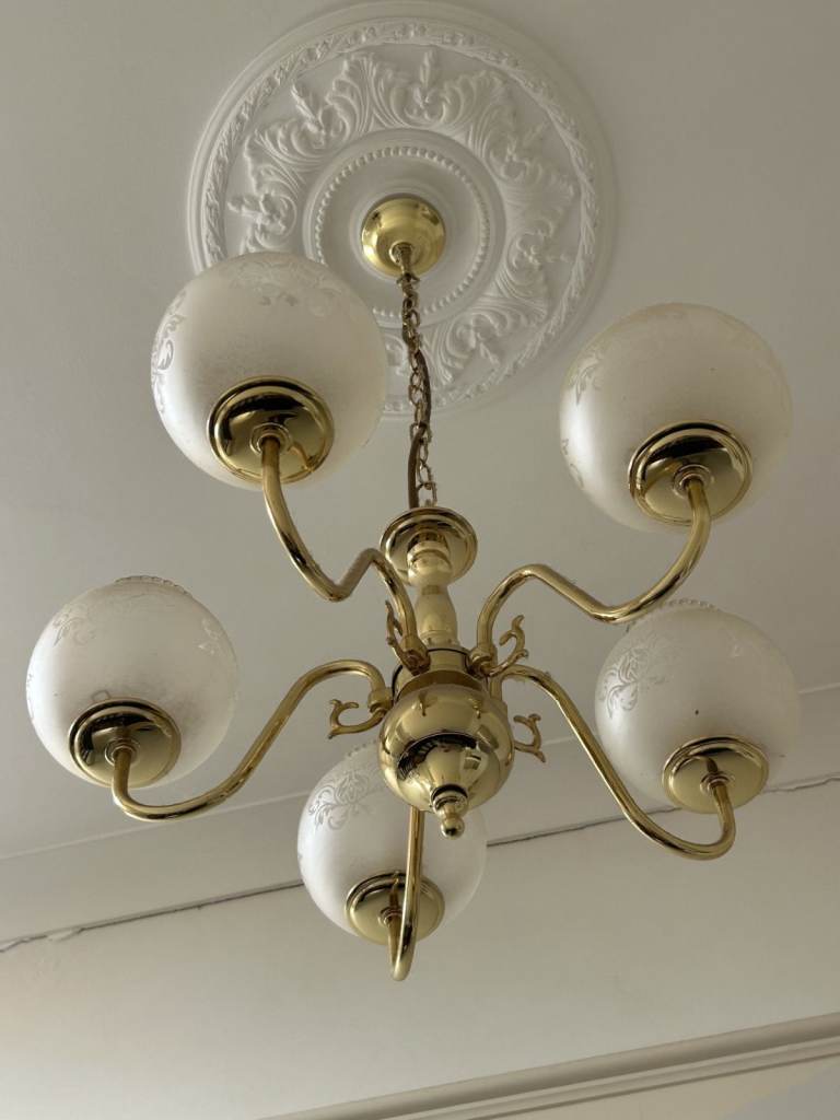 Lovely Gold Chandelier with Frosted Glass Shades