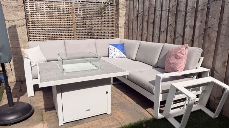 Maze garden seating area and fire pit 