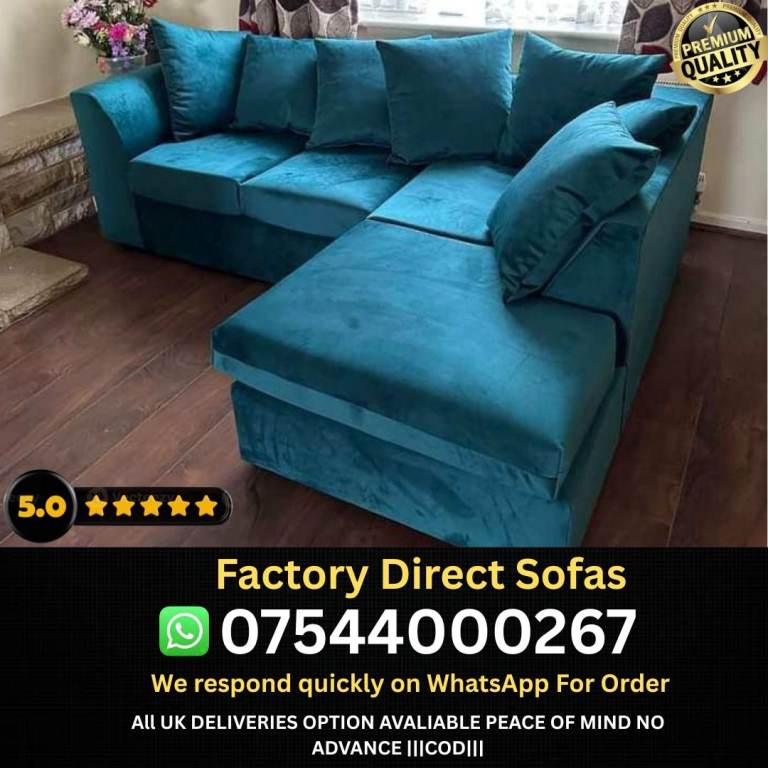 Brand New Teal Fabric Corner Sofa Set