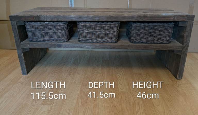 Rustic one of a kind console / TV table. With baskets.