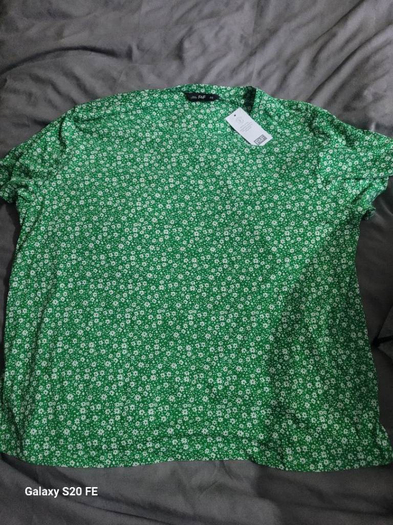 New With Tags F&F Green Floral Print T-Shirt UK 20 / EUR 48, Recycled, Open to Offers! 