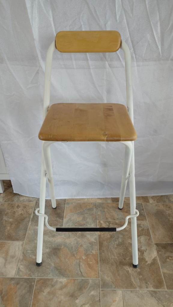 Vintage Ikea Dennis Folding Wood & Metal Bar Stool