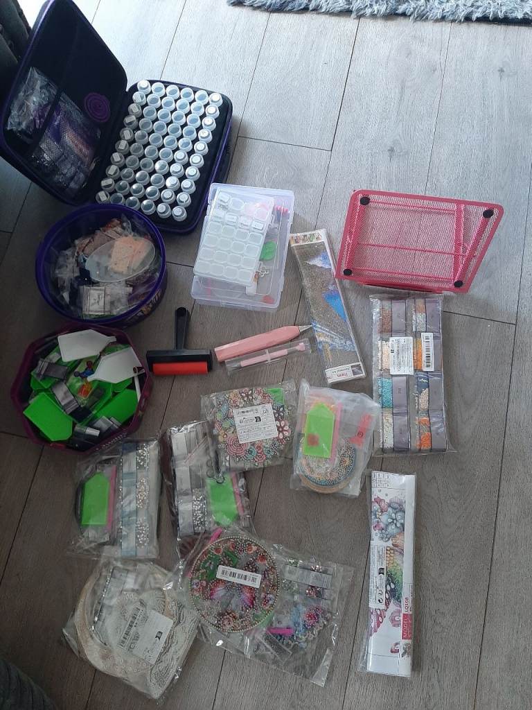HUGE Diamond Art Painting Job Lot Starter Kit Gems Tools Storage Sealed Kits