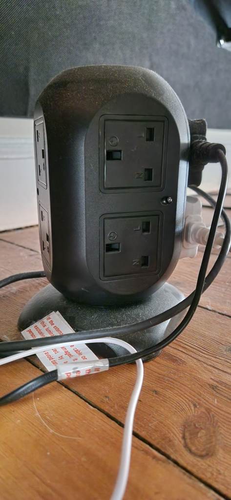 Black Power Strip Extension Lead Tower – Good Condition