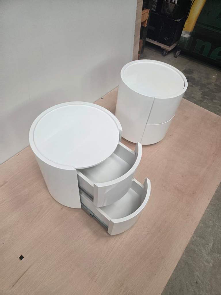 White Cylindrical Round Bedside Tables
