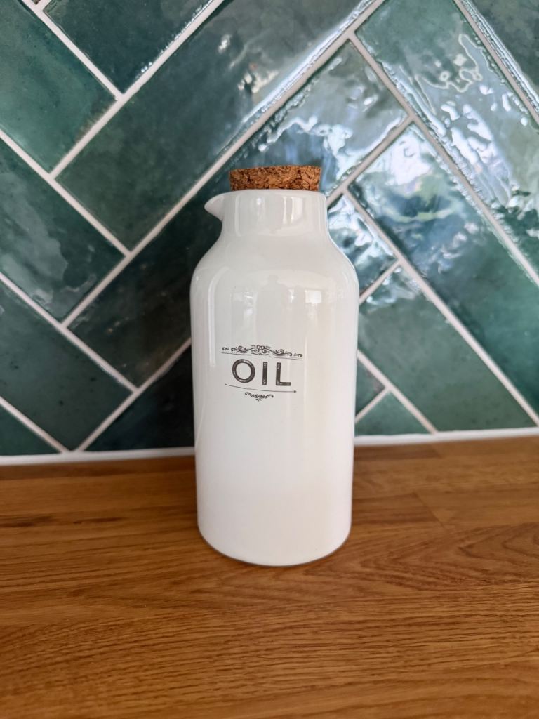 Ceramic Oil Bottle with Cork Stopper – White, New