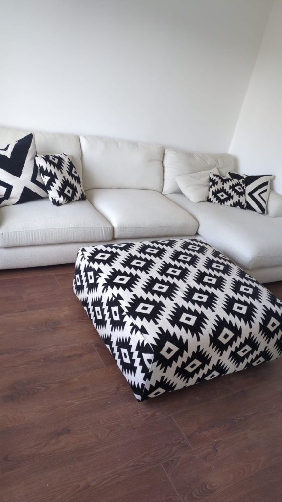 Large Black and White Patterned Floor Cushion / Pouffe – Good Condition