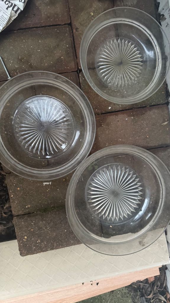 Set of 3 Vintage Cut Glass Bowls / Plates
