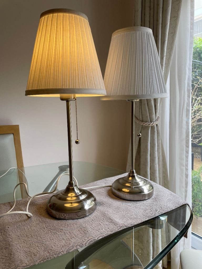 Pair of Silver Table Lamps with Pleated Shades
