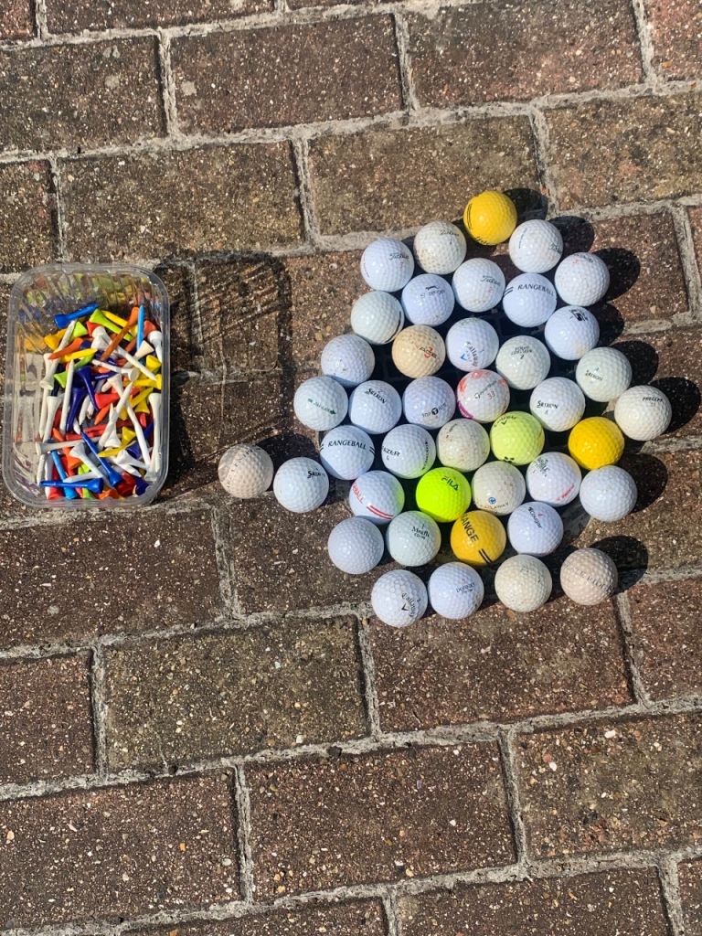 Job Lot of 41 Used Golf Balls and Tees – Good Condition