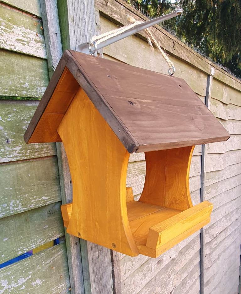 Hanging Hanging bird table.   Solidly handmade from re-purposed and new materials.  