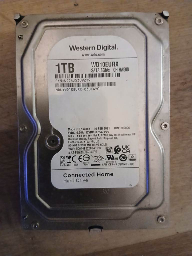 Western Digital 1TB SATA Hard Drive WD10EURX - Good Condition