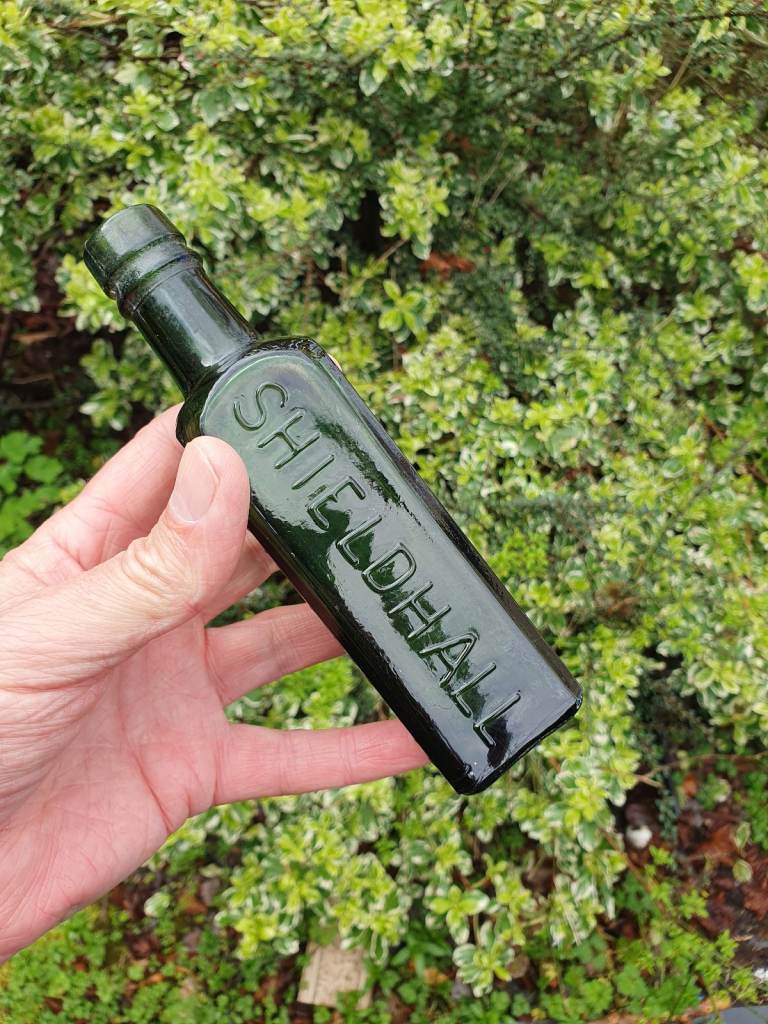 Old Shieldhall 1920's dark green sauce bottle